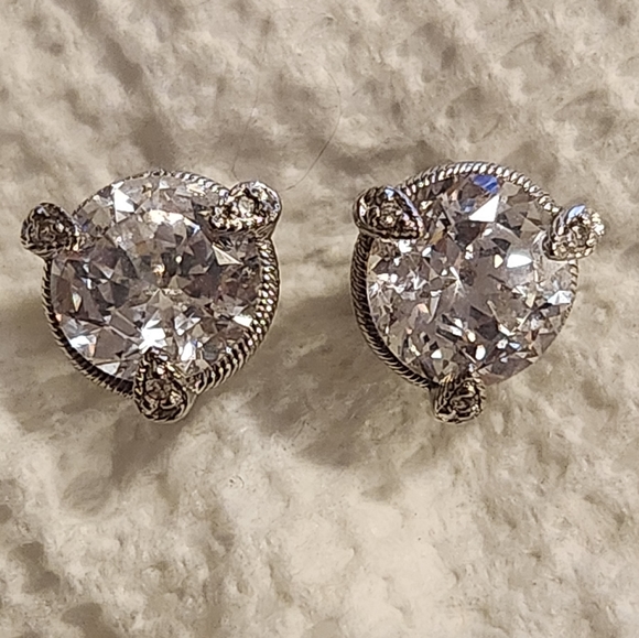 Judith Ripka 925 Sterling Silver Gilt CZ Diamonique Stud Earrings - Picture 3 of 16